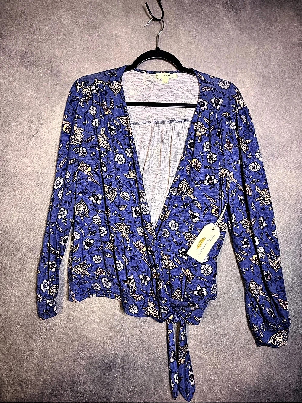 Farmers Market Floral Wrap Blouse in Blue & Purple Size Large NWT